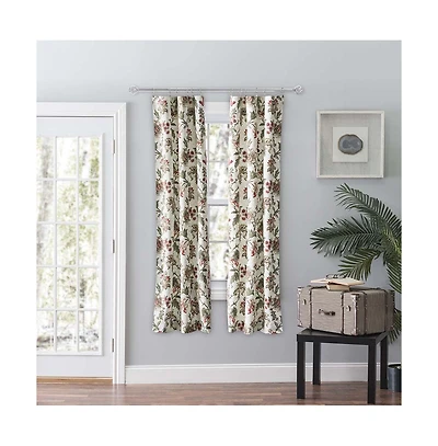 Ellis Curtain Madison Floral Printed Natural Ground 3" Rod Pocket Tailored Panel Pair with Tiebacks 56" x 63" Brick