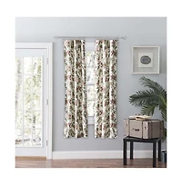 Ellis Curtain Madison Floral Printed Natural Ground 3" Rod Pocket Tailored Panel Pair with Tiebacks 56" x 63" Brick