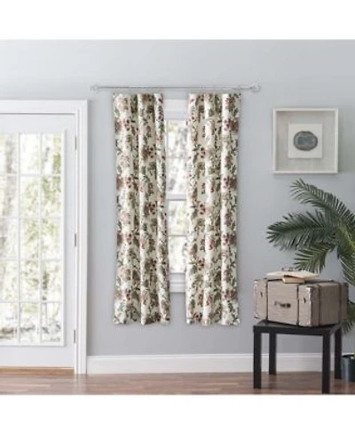 Ellis Curtain Madison Floral Printed Natural Ground 3 X22 Rod Pocket Tailored Panel Pair With Tiebacks 56 X22 X 63 X22 Brick
