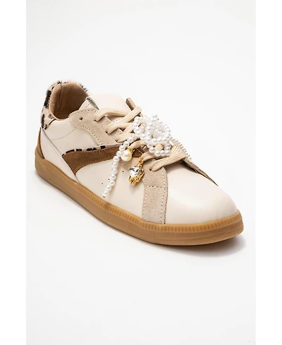 Forever & Always Shoes Taren Leather Pearl Buckle Sneakers (Women)