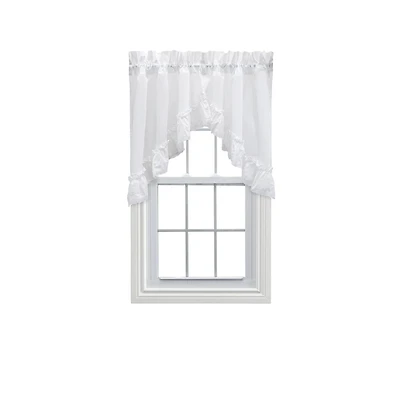 Ellis Curtain Madelyn Ruflled Victorian 1.5" Rod Pocket Swag for Windows Lace Edge 82" x 38