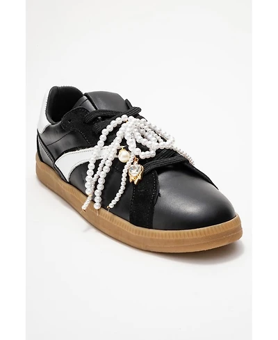 Forever & Always Shoes Taren Leather Pearl Buckle Sneakers (Women)