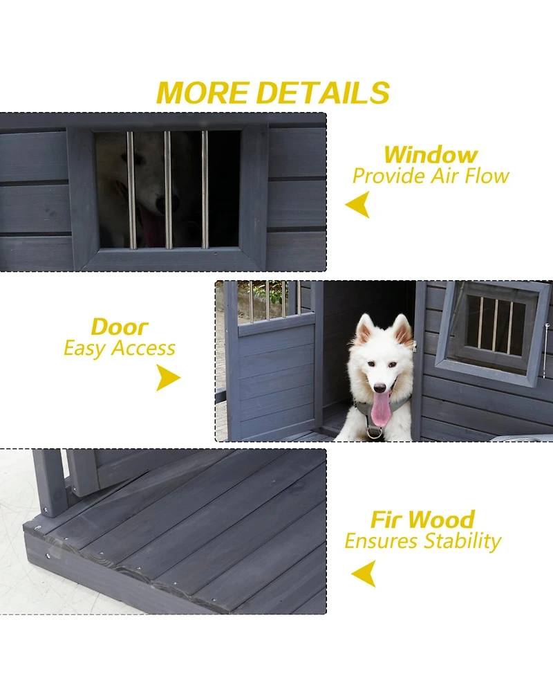 Aostirmotor 44.2 in. W x 44.6 in, D x 44.6 in. H Large Weatherproof Doghouse with Large Terrace, Wooden doors that can be Locked