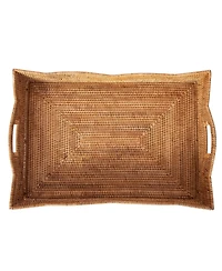 Artifacts Rattan Scallop Design Butler Tray with Wooden Legs