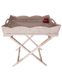 Artifacts Rattan Scallop Design Butler Tray with Wooden Legs