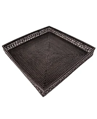 Artifacts Trading Company Rattan Seca Design Square Tray 18" With Glass Insert