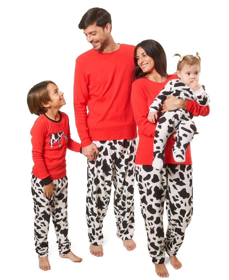 Leveret Kids Cotton Top and Fleece Pants Pajamas, Plaid Black Red, Matching Family Christmas Pajamas