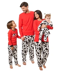 Leveret Kids Cotton Top and Fleece Pants Pajamas, Plaid Black Red, Matching Family Christmas Pajamas