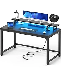 53.2" Computer Desk with Monitor Stand and Power Outlets