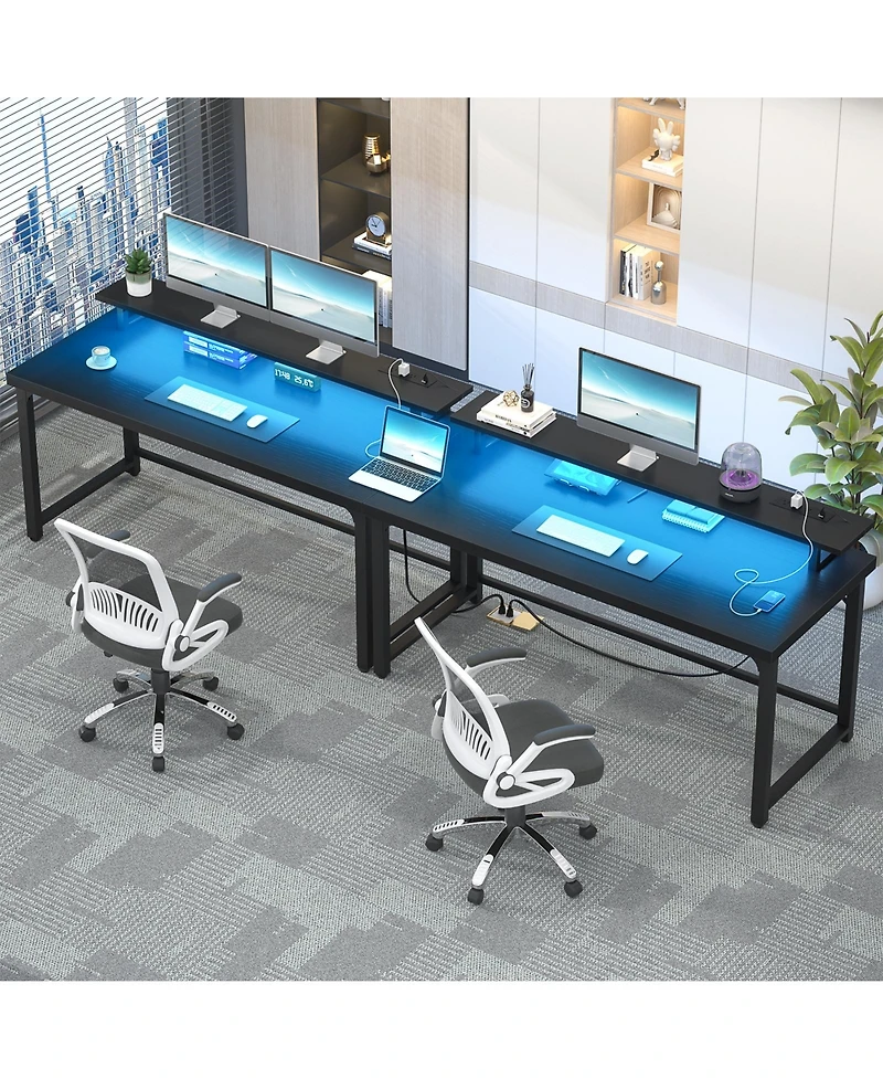 53.2" Computer Desk with Monitor Stand and Power Outlets