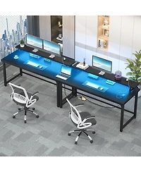 53.2" Computer Desk with Monitor Stand and Power Outlets