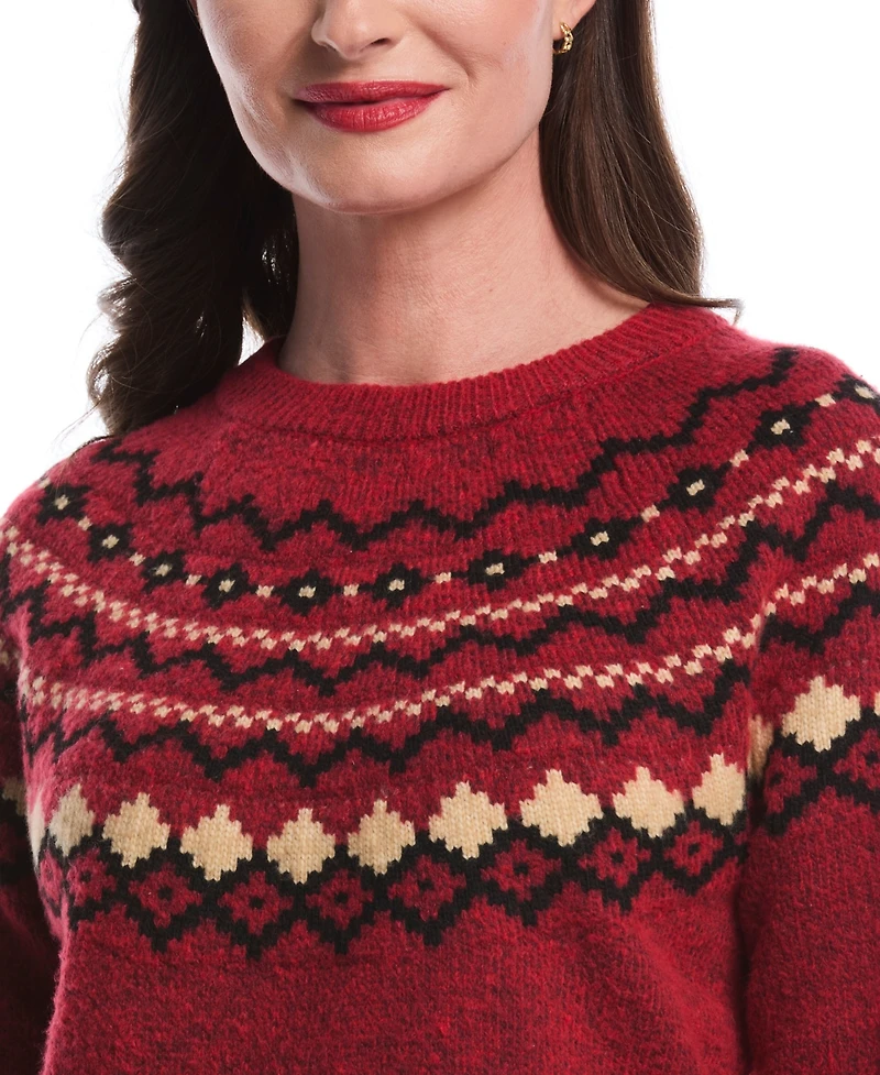 Rafaella Petite Crew Neck Fair Isle Long Sleeve Sweater