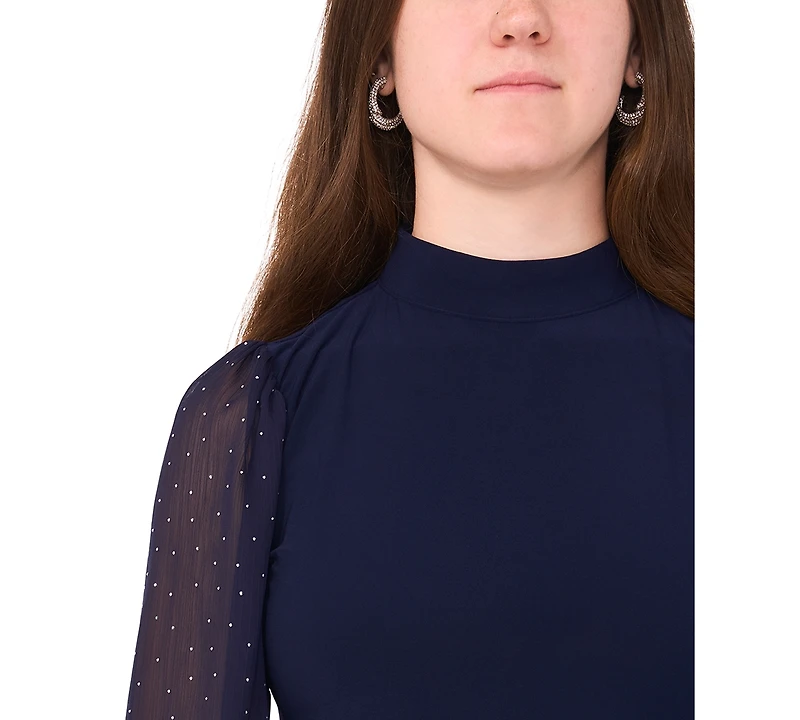 Msk Women's Mock Neck Combo Sleeve Dress