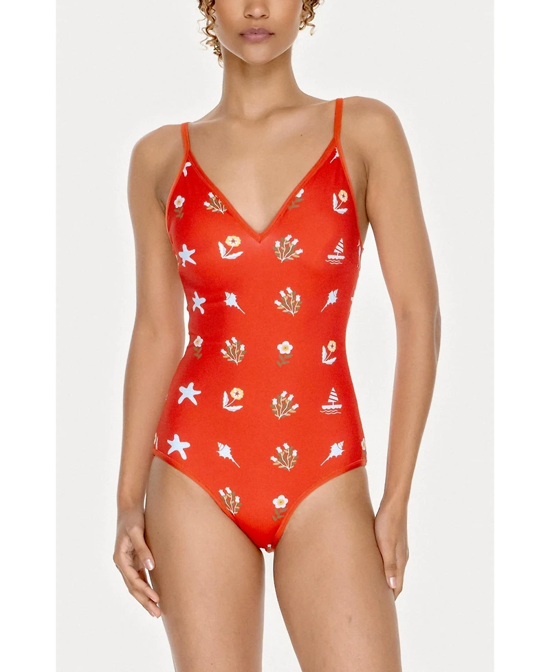 Jessie Zhao New York Women's Red Coral Reversible V-Neck One-Piece Swimsuit