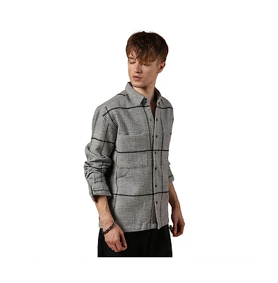 Campus Sutra Men's Moon Grey Graph-Check Waffle Overshirt