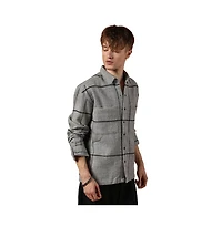 Campus Sutra Men's Moon Grey Graph-Check Waffle Overshirt
