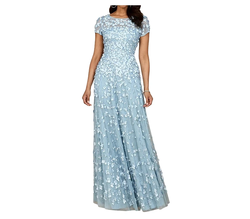 Lara Women's 3D floral embellished cap sleeve gown