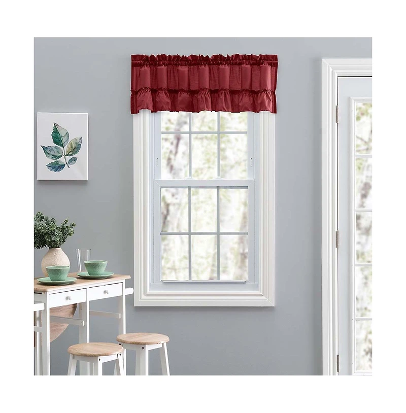 Ellis Stacey 1.5" Rod Pocket High Quality Fabric Solid Color Window Ruffled Filler Valance 54"x13" Merlot