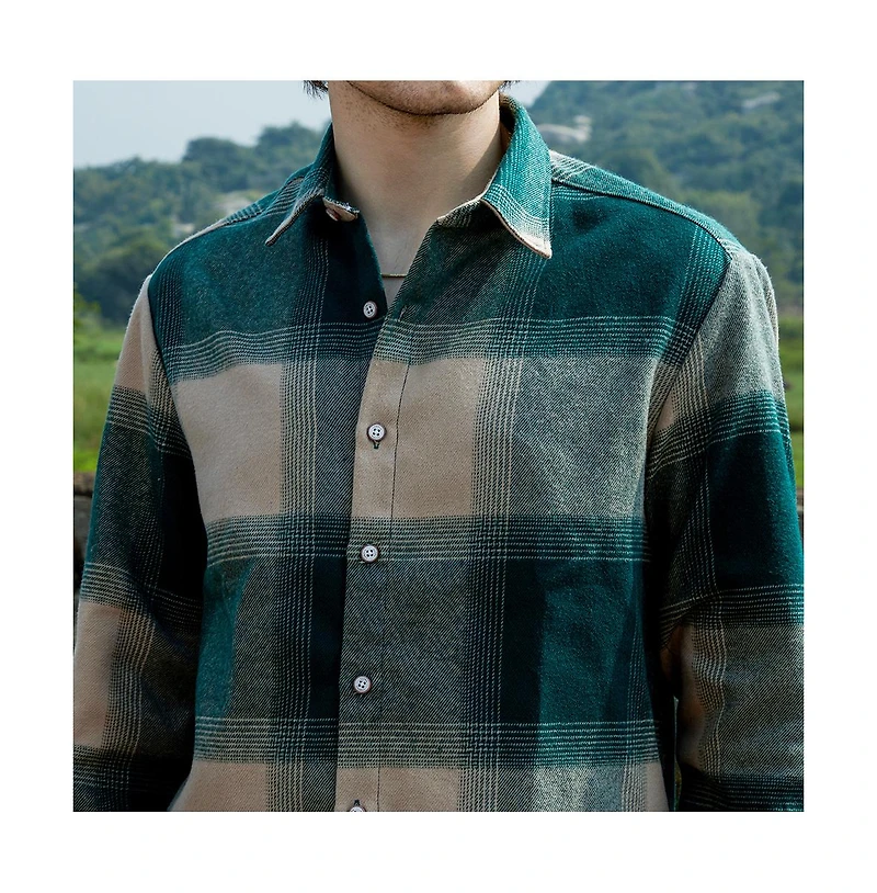 Campus Sutra Men's Emerald Green & Buff Beige Vignette-Checkered Oversized Shirt
