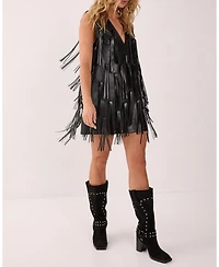 Nasty Gal Women's Faux Leather Tassel Plunge Mini Dress