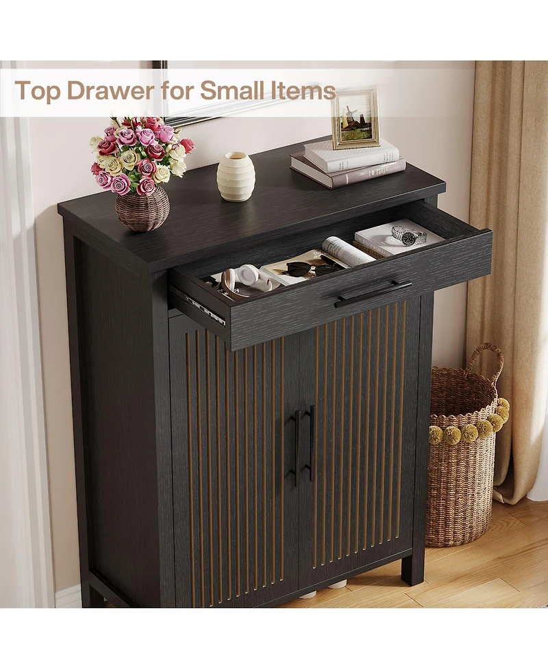 Tribesigns Shoe Cabinet, 5-Tier Shoe Storage Cabinet with Louvered Doors and Drawer