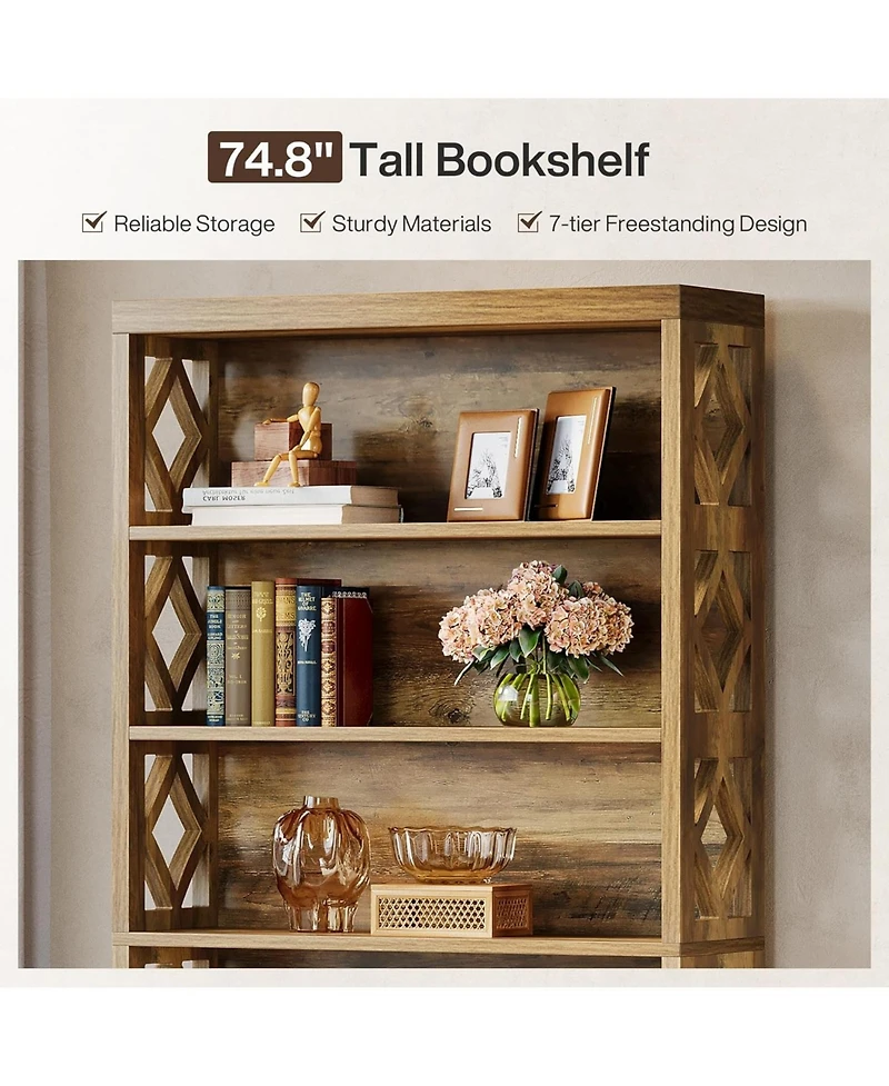 Tribesigns 74.8" Tall Kitchen Pantry, 7-Tier Industrial Storage Cabinet with Geometric Side Panels