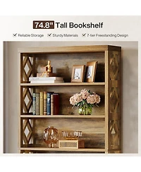 Tribesigns 74.8" Tall Kitchen Pantry, 7-Tier Industrial Storage Cabinet with Geometric Side Panels