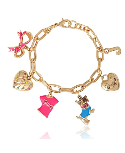 Juicy Couture Pink and Gold Charm Bracelet with Bow, Dog, and Heart