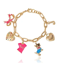 Juicy Couture Pink and Gold Charm Bracelet with Bow, Dog, and Heart