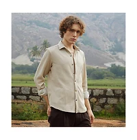 Campus Sutra Men's Saltbox Beige Solid Knit Shirt