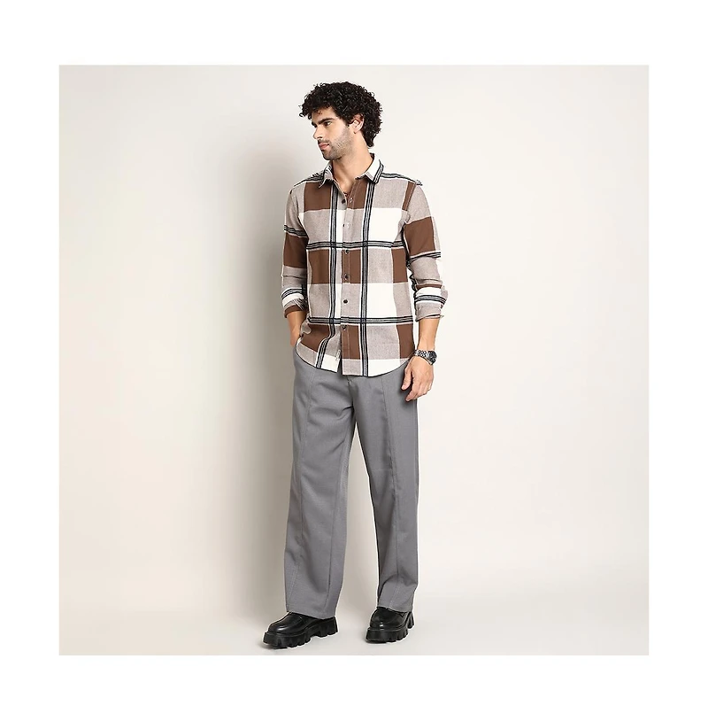 Campus Sutra Men's Russet Brown Overlap Buffalo Shirt