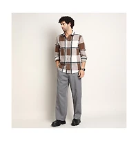 Campus Sutra Men's Russet Brown Overlap Buffalo Shirt