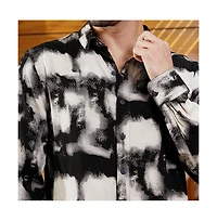 Campus Sutra Men's Onyx Black Textured Brushwork Shirt