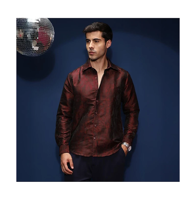 Campus Sutra Men's Burgundy Red Abstract-Woven Shirt