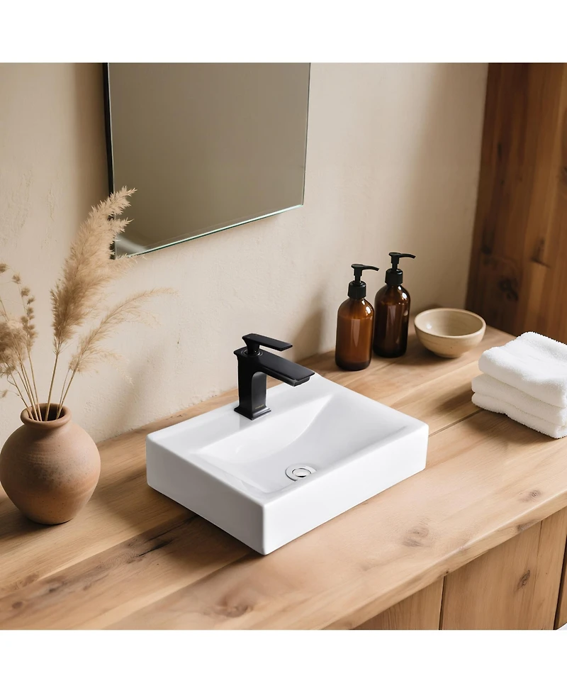 Aquaterior Wall Mount Ceramic Sink w/ Modern 1 Hole Bathroom Square Faucet Orb