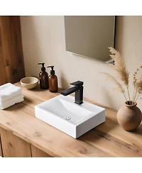 Aquaterior Wall Mount Ceramic Sink w/ Bathroom Square Single Handle Faucet Orb