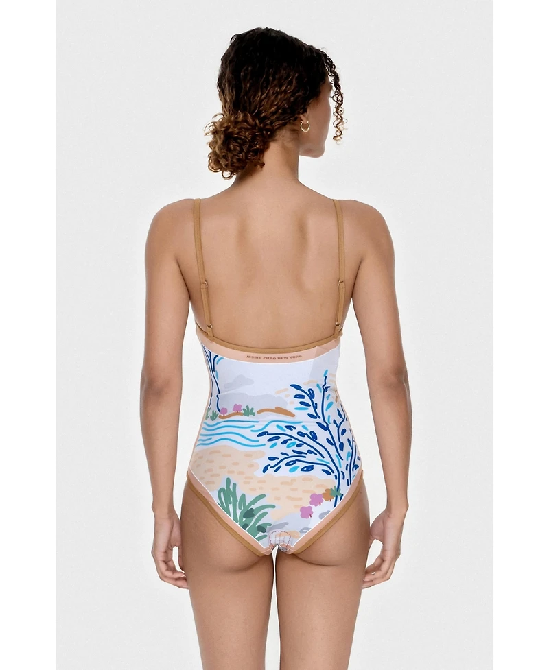 Jessie Zhao New York Women's Pink Garden Reversible V-Neck One-Piece Swimsuit