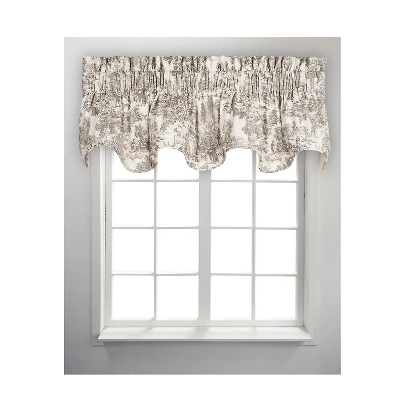 Ellis Curtain Victoria Park Toile Room Darkening Solid Natural Stylish Color Lined Scallop Window Valance - 70 x15, Gray