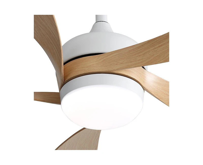 52-inch Minimalist White 5-Blade Flush Mount with Remote Control and Led Light