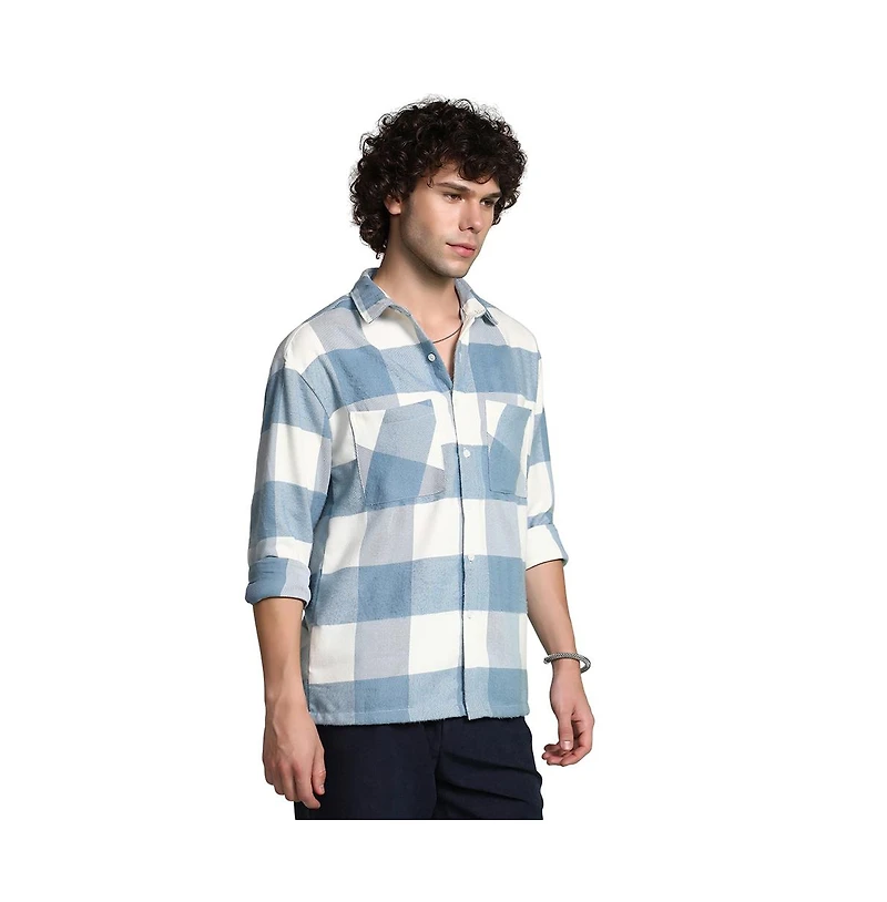Campus Sutra Men's Powder Blue Buffalo Utility Shacket