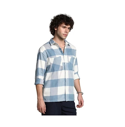 Campus Sutra Men's Powder Blue Buffalo Utility Shacket