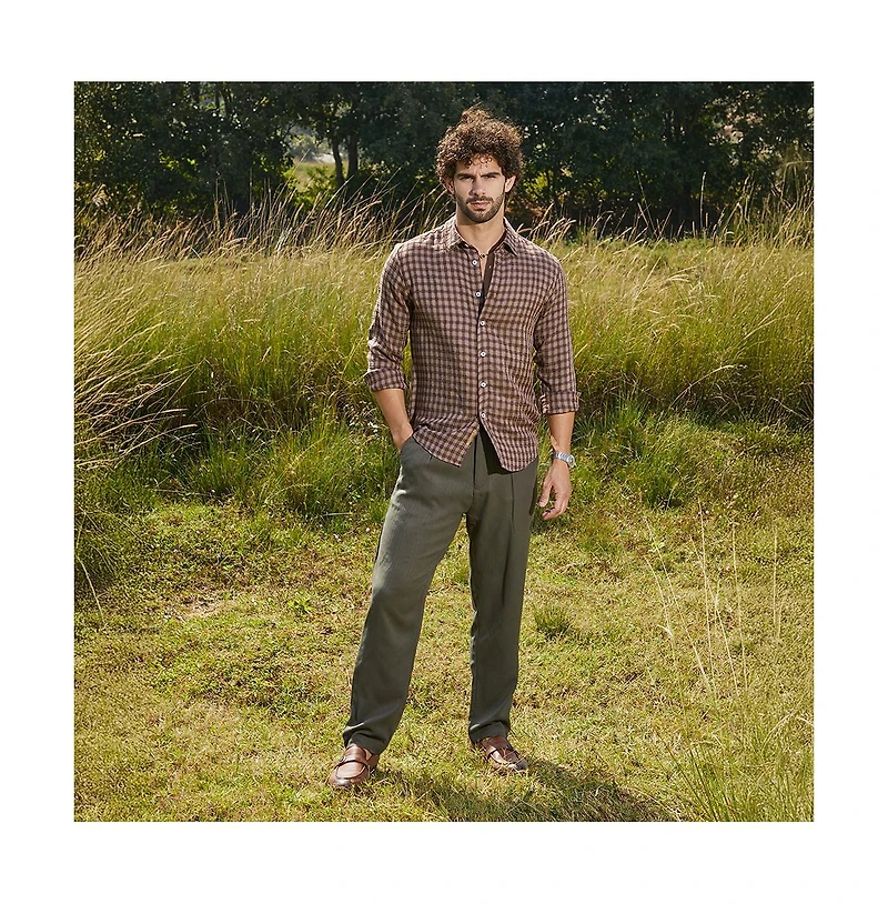 Campus Sutra Men's Mocha Brown Bi-Check Shirt