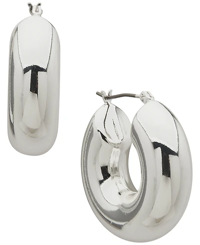 Dkny Silver-Tone Polished Puffy Hoop Earrings