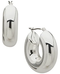 Dkny Silver-Tone Polished Puffy Hoop Earrings