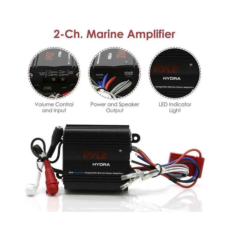 Bluetooth Marine Amplifier Kit, 2-Ch. Waterproof Audio Power Amp System
