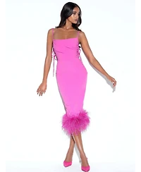 Miss Circle Women Fiona Fuchsia Feather Trim Bottom Maxi Dress