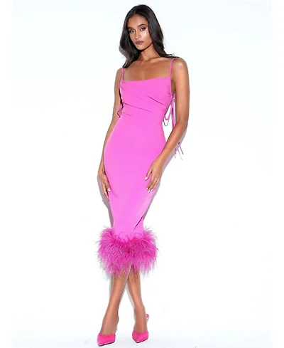 Miss Circle Women Fiona Fuchsia Feather Trim Bottom Maxi Dress