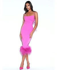 Miss Circle Women Fiona Fuchsia Feather Trim Bottom Maxi Dress