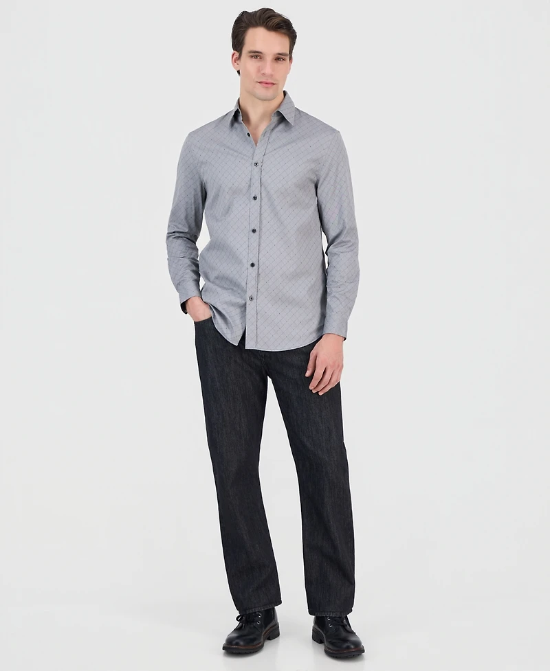 Guess Men's Rhombus Jacquard Long-Sleeve Button-Front Shirt