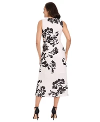 London Times Petite Side Ruche Printed Midi Dress